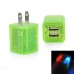 US Plug Dual Port USB Power Home Travel Charger Adapter with Flashing Light for iPhone iPad iPod Samsung - Fluorescent Green