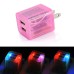 US Plug Dual Port USB Power Home Travel Charger Adapter with Flashing Light for iPhone iPad iPod Samsung - Pink