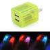 US Plug Dual Port USB Power Home Travel Charger Adapter with Flashing Light for iPhone iPad iPod Samsung - Yellow