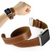 3 In 1 Bundle Genuine Leather Wrist Strap Watch Band Double Tour Bracelet Replacement For Apple Watch 38 mm - Brown