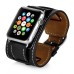 3 In 1 Bundle Genuine Leather Wrist Strap Watch Band Double Tour Bracelet Replacement For Apple Watch 42 mm - Black