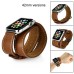 3 In 1 Bundle Genuine Leather Wrist Strap Watch Band Double Tour Bracelet Replacement For Apple Watch 42 mm - Brown