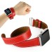 3 In 1 Bundle Genuine Leather Wrist Strap Watch Band Double Tour Bracelet Replacement For Apple Watch 42 mm - Red