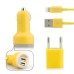 3 In 1 EU Plug Car Travel Charger Kit For iPhone 5 - Yellow