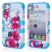 Beautiful Rose Pattern Plastic with Silicone Hybrid Case for iPhone 4 iPhone 4S - Light Blue