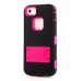 Black Silicone and PC Hybrid Case with Built-in Stand for iPhone 5/5s - Magenta