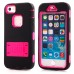 Black Silicone and PC Hybrid Case with Built-in Stand for iPhone 5/5s - Magenta