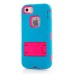 Blue Silicone and PC Hybrid Case with Built-in Stand for iPhone 5/5s - Magenta