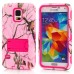 Branch Pattern Silicone And PC Back Case With Stand And Touch Through Screen Protector For Samsung Galaxy S5 G900 - Magenta