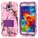 Branch Pattern Silicone And PC Back Case With Stand And Touch Through Screen Protector For Samsung Galaxy S5 G900 - Purple