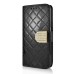 Bright Color Sheepskin Bling Rhinestone Decorated Leather Case Stand Cover with Card Holder for Samsung Galaxy S6 Edge - Black