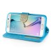 Bright Color Sheepskin Bling Rhinestone Decorated Leather Case Stand Cover with Card Holder for Samsung Galaxy S6 Edge - Light Blue