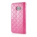 Bright Color Sheepskin Bling Rhinestone Decorated Leather Case Stand Cover with Card Holder for Samsung Galaxy S6 Edge - Pink