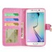 Bright Color Sheepskin Bling Rhinestone Decorated Leather Case Stand Cover with Card Holder for Samsung Galaxy S6 Edge - Pink