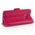 Bright Color Sheepskin Bling Rhinestone Decorated Leather Case Stand Cover with Card Holder for Samsung Galaxy S6 Edge - Red