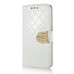Bright Color Sheepskin Bling Rhinestone Decorated Leather Case Stand Cover with Card Holder for Samsung Galaxy S6 Edge - White