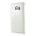 Bright Color Sheepskin Bling Rhinestone Decorated Leather Case Stand Cover with Card Holder for Samsung Galaxy S6 Edge - White