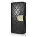 Bright Color Sheepskin Bling Rhinestone Decorated Leather Case Stand Cover with Card Holder for Samsung Galaxy S6 G920 - Black