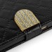 Bright Color Sheepskin Bling Rhinestone Decorated Leather Case Stand Cover with Card Holder for Samsung Galaxy S6 G920 - Black
