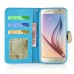 Bright Color Sheepskin Bling Rhinestone Decorated Leather Case Stand Cover with Card Holder for Samsung Galaxy S6 G920 - Light Blue