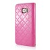 Bright Color Sheepskin Bling Rhinestone Decorated Leather Case Stand Cover with Card Holder for Samsung Galaxy S6 G920 - Pink