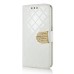 Bright Color Sheepskin Bling Rhinestone Decorated Leather Case Stand Cover with Card Holder for Samsung Galaxy S6 G920 - White