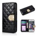 Bright Skin with Metal Diamond Studded Wallet Leather Case with Card Holder for iPhone 6 4.7 inch - Black