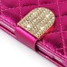 Bright Skin with Metal Diamond Studded Wallet Leather Case with Card Holder for iPhone 6 4.7 inch - Magenta