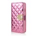 Bright Skin with Metal Diamond Studded Wallet Leather Case with Card Holder for iPhone 6 4.7 inch - Pink