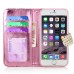 Bright Skin with Metal Diamond Studded Wallet Leather Case with Card Holder for iPhone 6 Plus - Pink