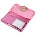 Bright Skin with Metal Diamond Studded Wallet Leather Case with Card Holder for iPhone 6 Plus - Pink