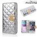 Bright Skin with Metal Diamond Studded Wallet Leather Case with Card Holder for iPhone 6 Plus - Silver