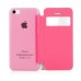 Caller ID View Window PU Leather Folio Flip Case With Transparent Back Cover For Apple iPhone 5C