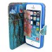 Colorful Picture Printed Dead Branches Wallet Card Slot Stand Leather Case For iPhone 5 / 5s