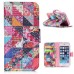 Colorful Picture Printed Flower Triangles Wallet Card Slot Stand Leather Case For iPhone 5 / 5s