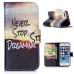 Colorful Picture Printed Never Stop Dreaming Wallet Card Slot Stand Leather Case For iPhone 5 / 5s