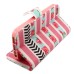 Colorful Picture Printed Pink White Stripes Wallet Card Slot Stand Leather Case For iPhone 5 / 5s