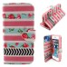 Colorful Picture Printed Pink White Stripes Wallet Card Slot Stand Leather Case For iPhone 5 / 5s