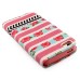 Colorful Picture Printed Pink White Stripes Wallet Card Slot Stand Leather Case For iPhone 5 / 5s