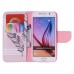 Colorful Printed PU Leather Flip Wallet Stand Case With Card Slots for Samsung Galaxy S6 - Pink background Feather