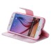 Colorful Printed PU Leather Flip Wallet Stand Case With Card Slots for Samsung Galaxy S6 - Pink background Feather