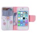 Colorful Printed PU Leather Flip Wallet Stand Case With Card Slots for iPhone 4 / 4s -  Pink dandelion