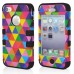 Colorful Triangle Pattern Plastic with Silicone Hybrid Case for iPhone 4 iPhone 4S - Black