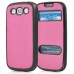 Cross Grain Folio TPU Jelly Case Flip Cover With Screen View For Samsung Galaxy S3 i9300 - Magenta