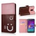 Cute Smile Face Dual Color Magnetic Stand Leather Case with Card Holder for Samsung Galaxy Note 4 - Brown/Pink