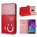 Cute Smile Face Dual Color Magnetic Stand Leather Case with Card Holder for Samsung Galaxy Note 4 - Pink/Red