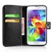 Cute Smile Face Dual Color Magnetic Stand Leather Case with Card Holder for Samsung Galaxy S5 - Black/Magenta