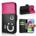 Cute Smile Face Dual Color Magnetic Stand Leather Case with Card Holder for Samsung Galaxy S5 - Black/Magenta