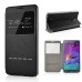 Delicate Metal Slide Touch Stand Leather Case with Window View for Samsung Galaxy Note 4 - Black