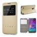 Delicate Metal Slide Touch Stand Leather Case with Window View for Samsung Galaxy Note 4 - Gold